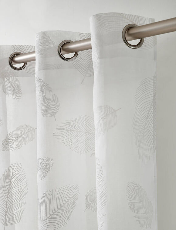 Voilage motif plumes - finition œillets (blanc) Voilage motif plumes - finition œillets (blanc)